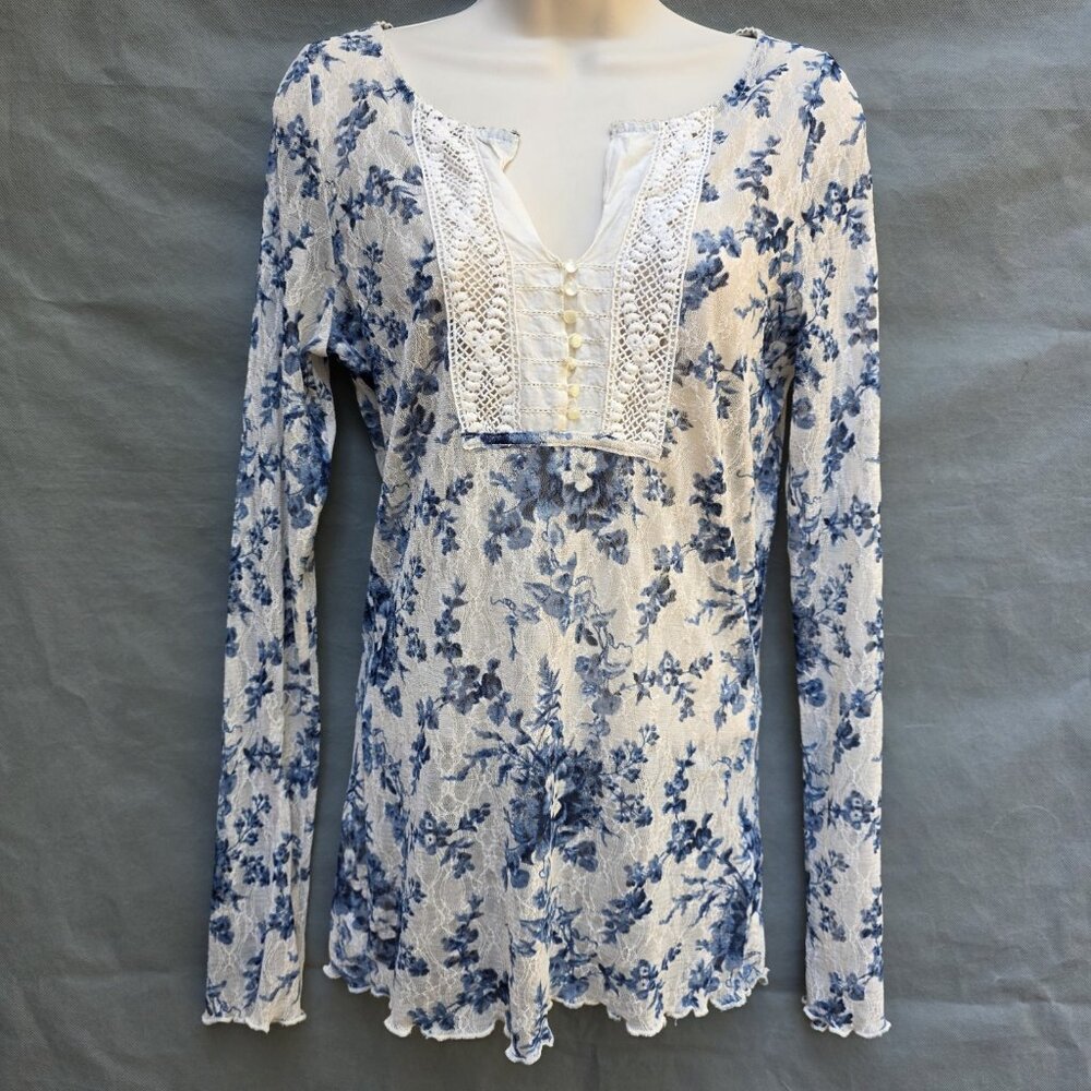 Denim & Supply Ralph Lauren Size M Blue White Lacey Top y2k feminine romantic